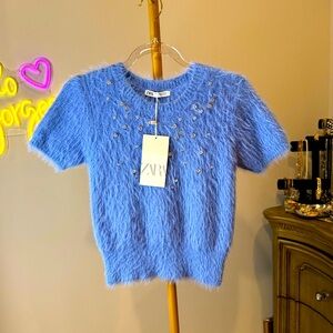 Zara Blue Cable Knit Sweater Top